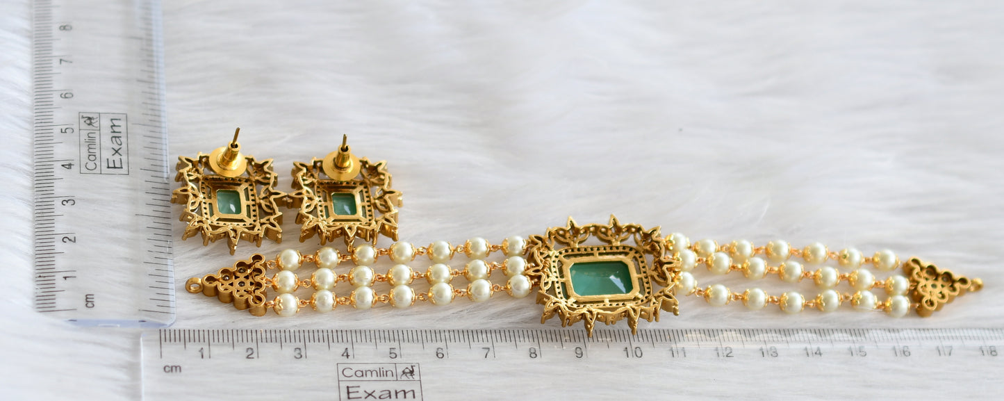 Matte finish sea green-white block stone pearl victorian choker set dj-44564