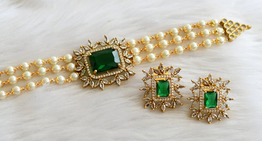 Matte finish green-white block stone pearl victorian choker set dj-44566