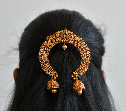 Matte Finish Ruby-emerald Bridal Rakodi (hair Accessories)-dj14842