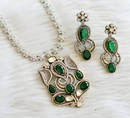 Silver tone cz green-white ganesha victorian necklace set dj-44586