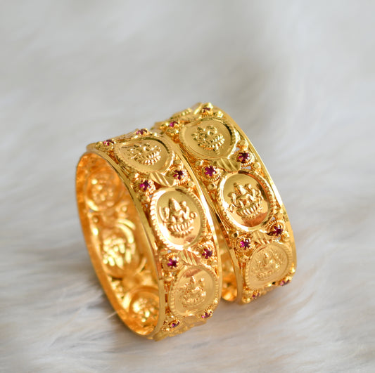 Gold Tone Kerala style Pink Lakshmi Coin Bangles(2.6) DJ32411