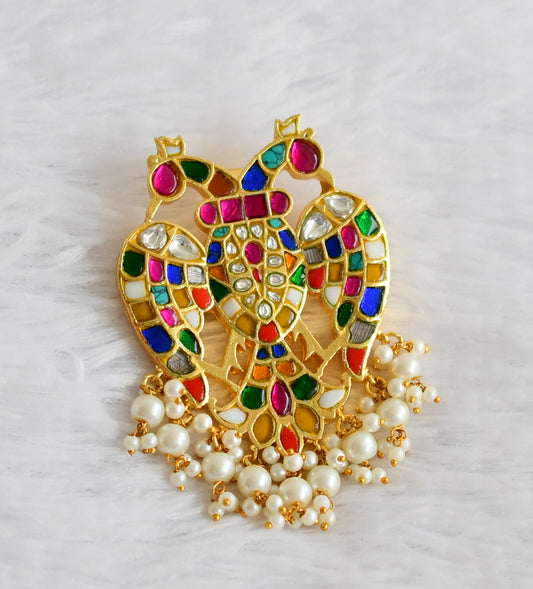 Gold tone navarathna kundan jadau ganda berunda pendant dj-49918