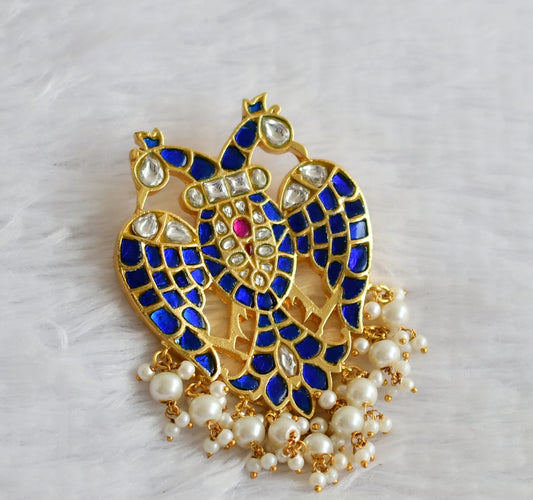 Gold tone blue-pink-white kundan jadau ganda berunda pendant dj-49921