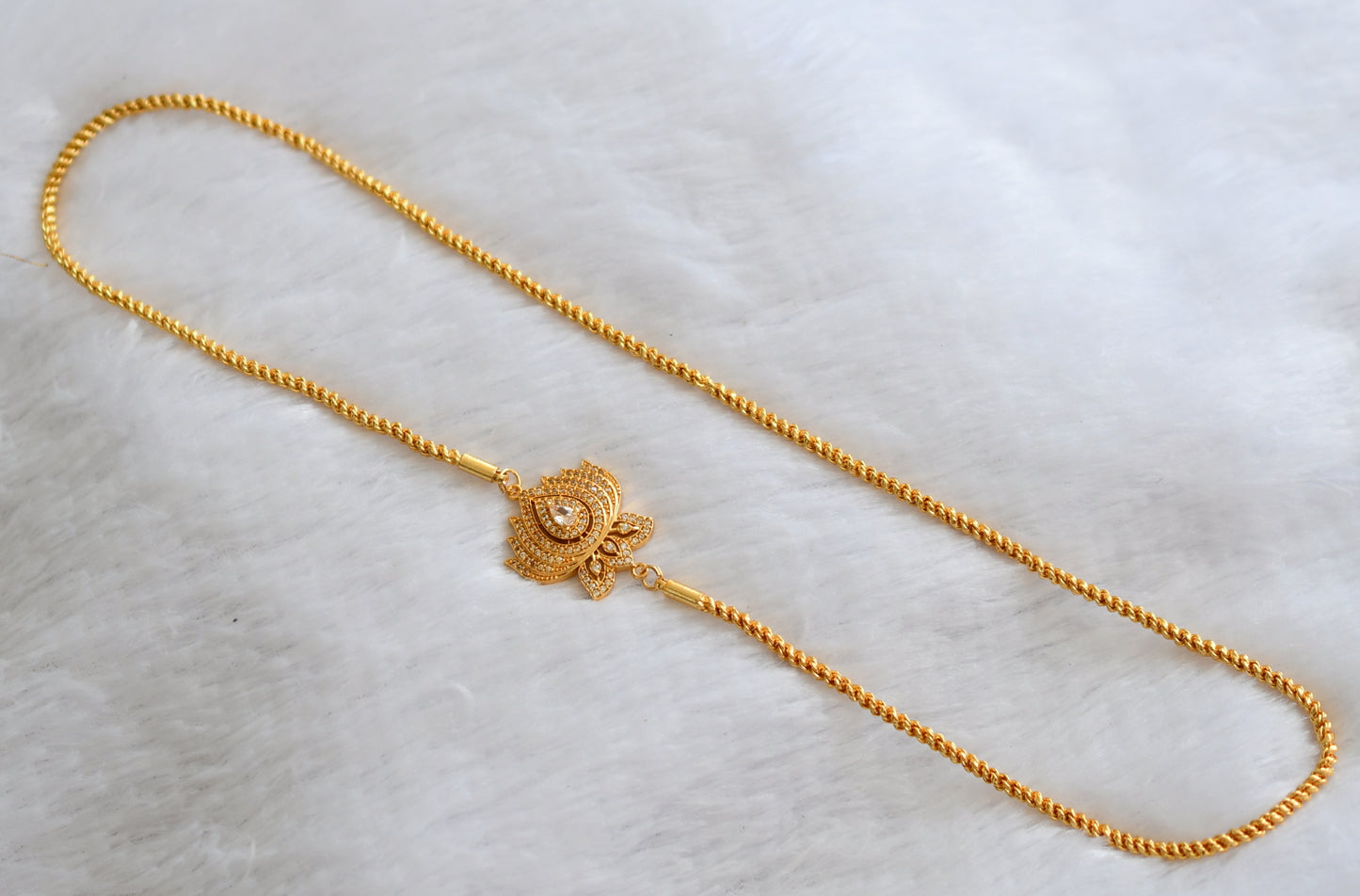 Gold tone cz white stone lotus rope chain mugappu chain dj-46385