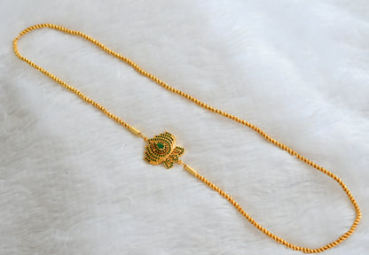 Gold tone green stone lotus rope mugappu chain dj-46387