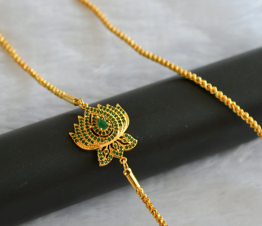 Gold tone green stone lotus rope mugappu chain dj-46387