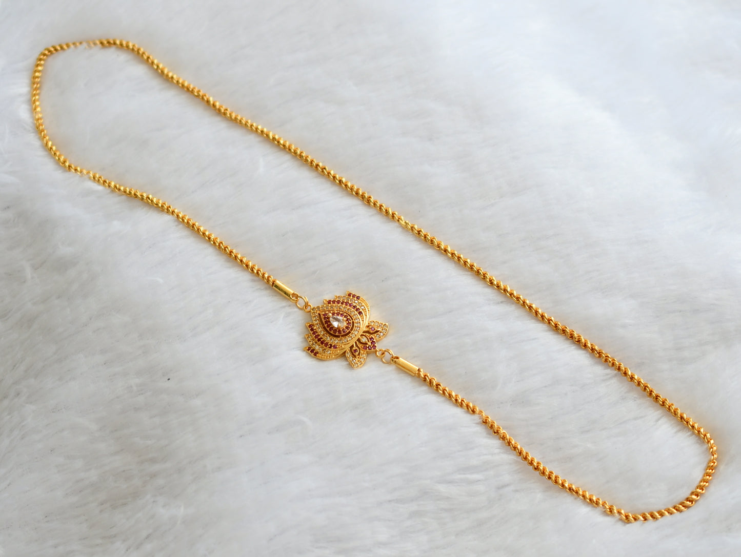 Gold tone ruby-white stone lotus rope chain mugappu chain dj-46384