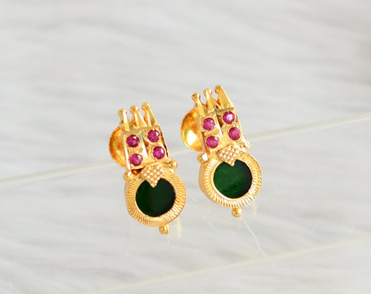 Gold tone pink-green kerala style round earrings dj-44612