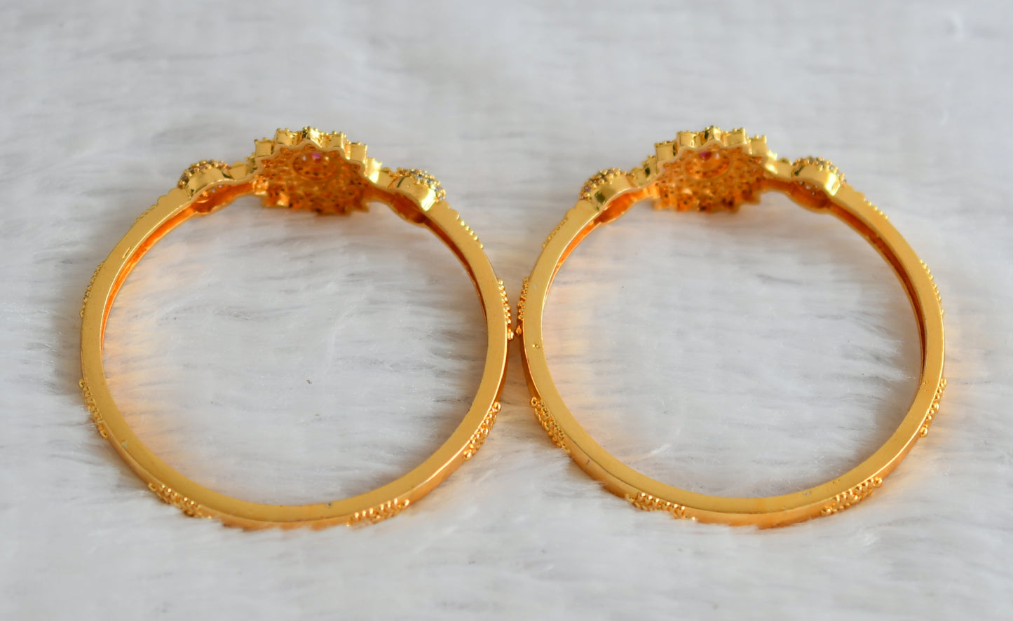 Gold tone cz-ruby stone flower kada type bangles(2.8) dj-49930