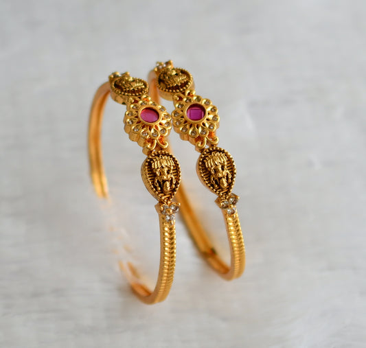 Gold tone cz-ruby lakshmi flower kada type bangles(2.8) dj-49933