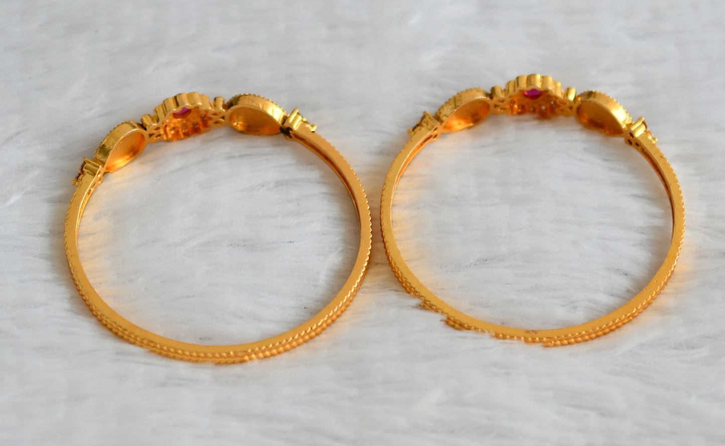 Gold tone cz-ruby lakshmi flower kada type bangles(2.4) dj-49931