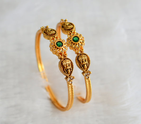 Gold tone cz-green lakshmi flower kada type bangles(2.6) dj-49935
