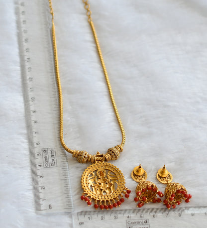 Matte finish coral  bead white stone lakshmi necklace set dj-46393