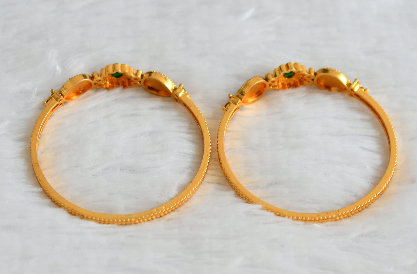 Gold tone cz-green lakshmi flower kada type bangles(2.8) dj-49936