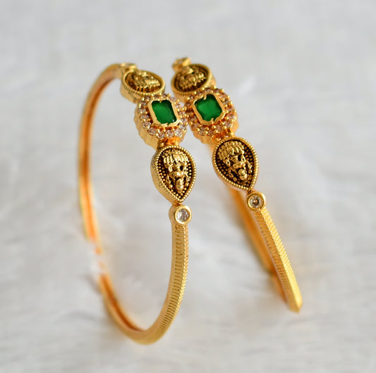 Gold tone cz-emerald block stone lakshmi kada type bangles(2.6) dj-49941