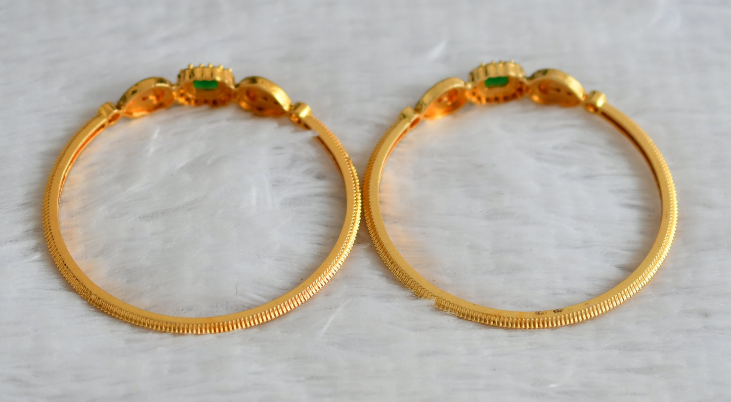 Gold tone cz-emerald block stone lakshmi bangles(2.8) dj-49942