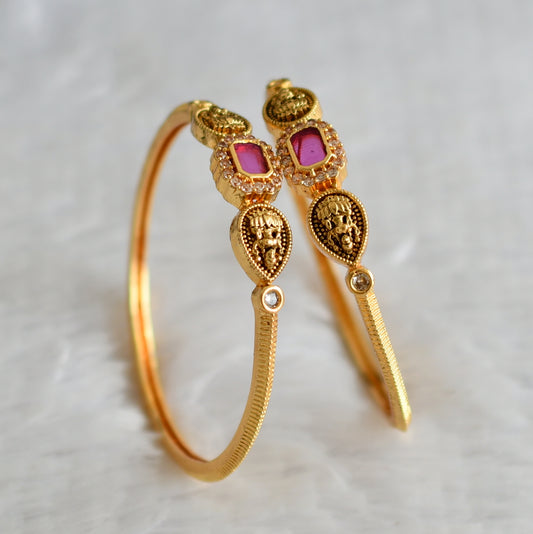 Gold tone cz -ruby block stone lakshmi kada type bangles(2.4) dj-49937