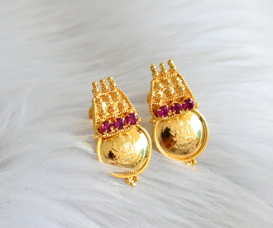 Gold tone pink stone lakshmi coin stud/earrings dj-44608