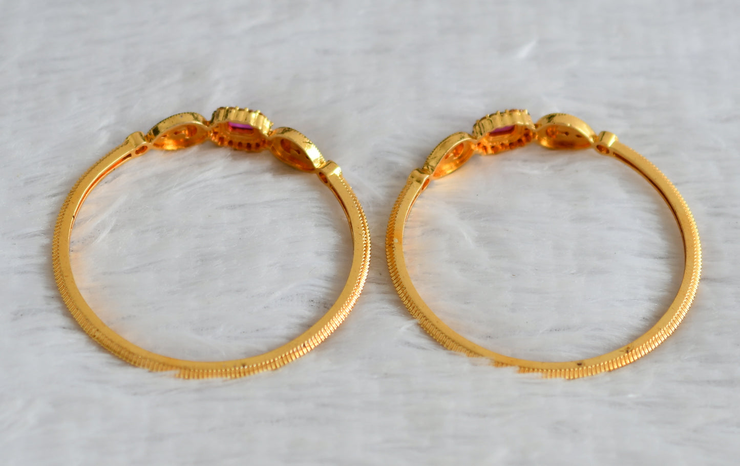 Gold tone cz-ruby block stone lakshmi kada type bangles(2.6) dj-49938