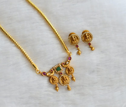 Gold tone ruby-green-white lakshmi peacock pendant set dj-46401