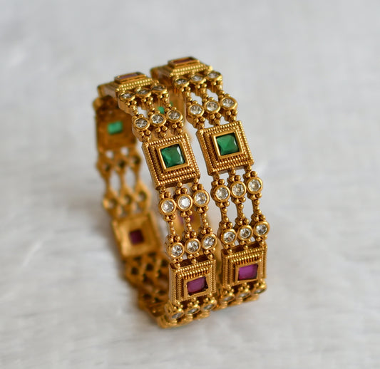 Matte finish ruby-green-white block stone bangles(2.4) dj-49992