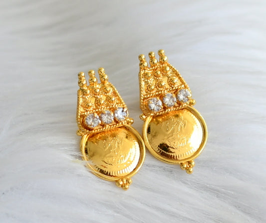 Gold tone white stone lakshmi coin stud/earrings dj-44609