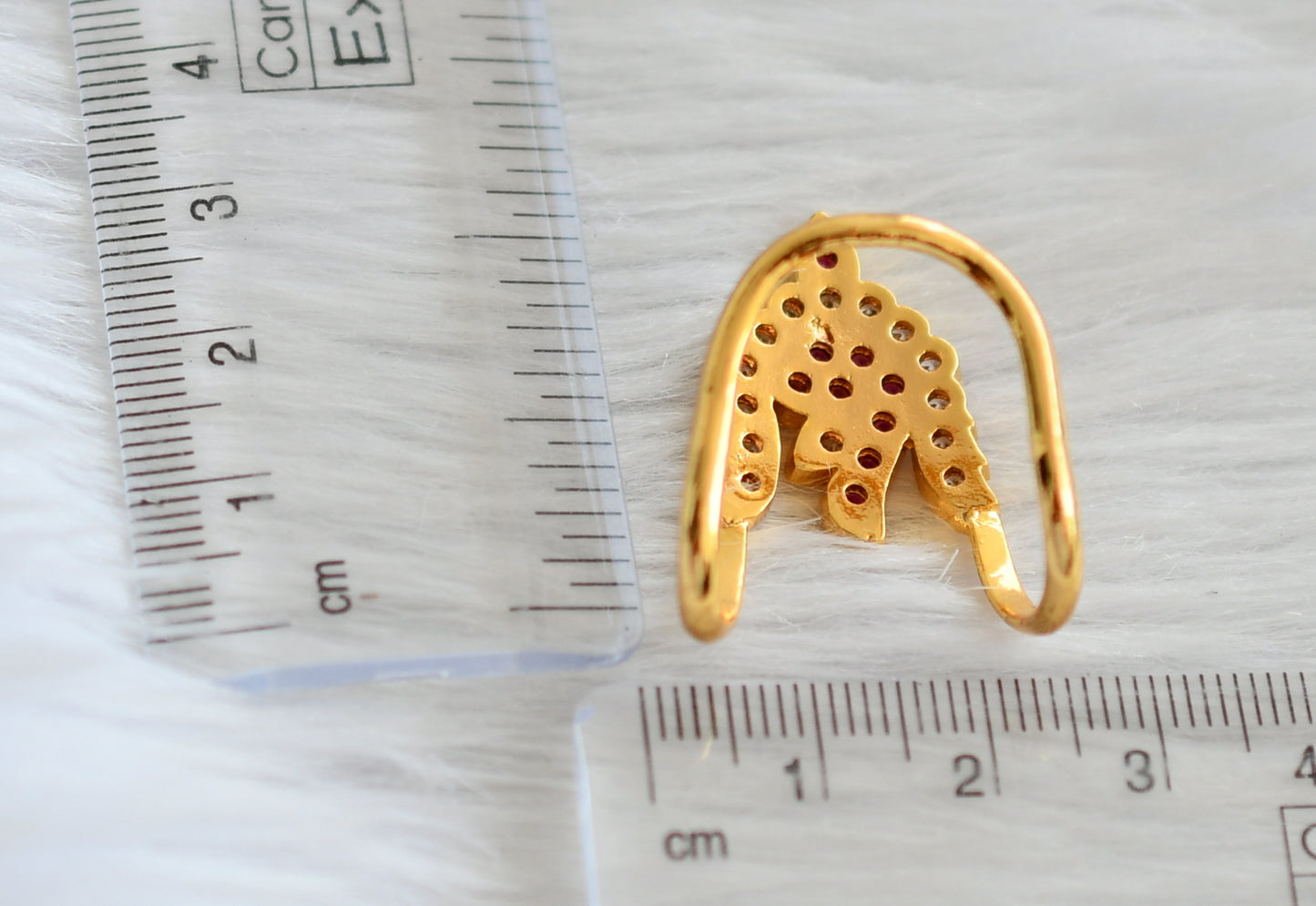 Gold tone pink-white stone ad south indian shanku vanki finger ring dj-44604