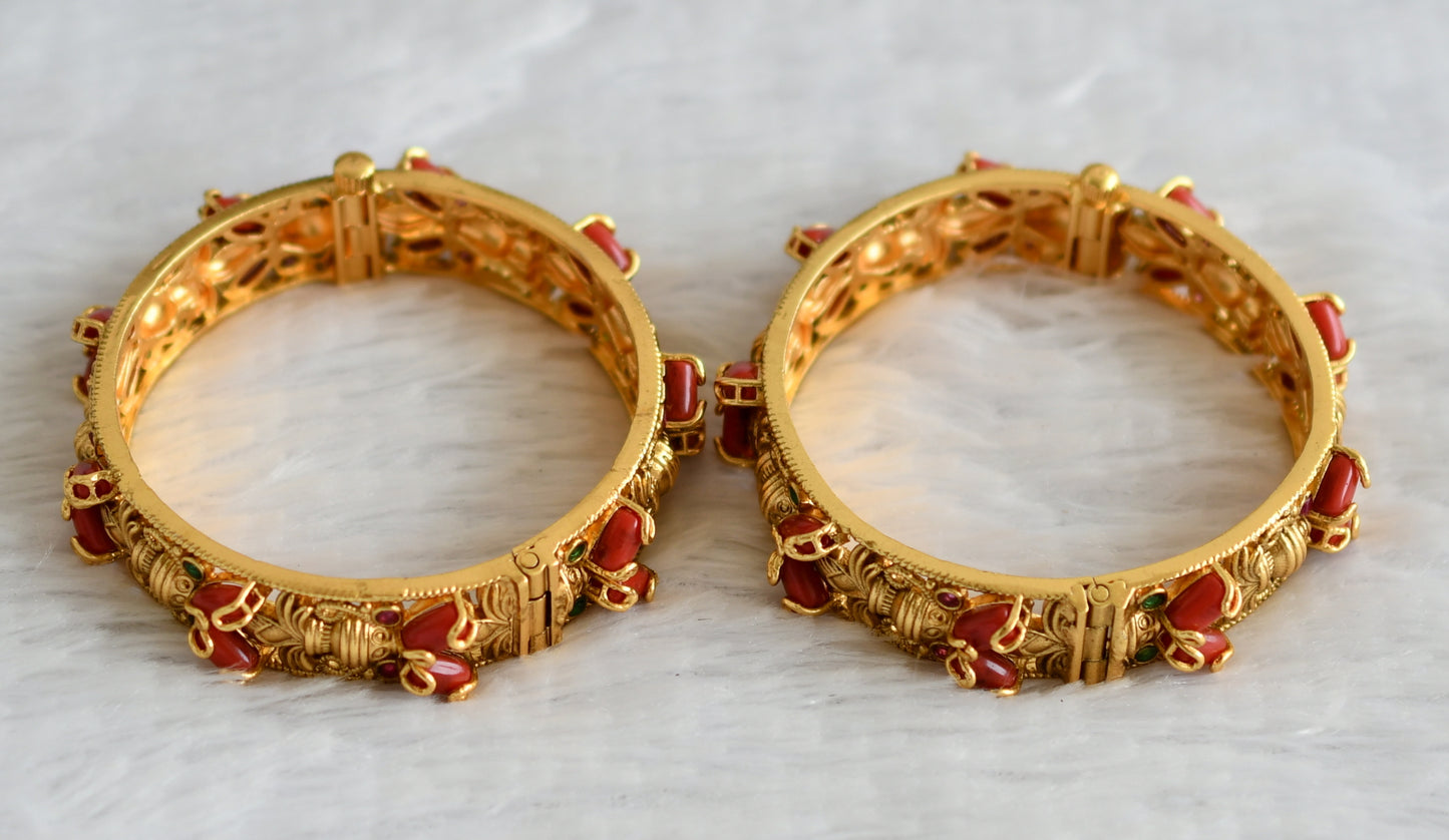 Matte finish kemp-green coral nakshi bnagles(2.8) dj-49981