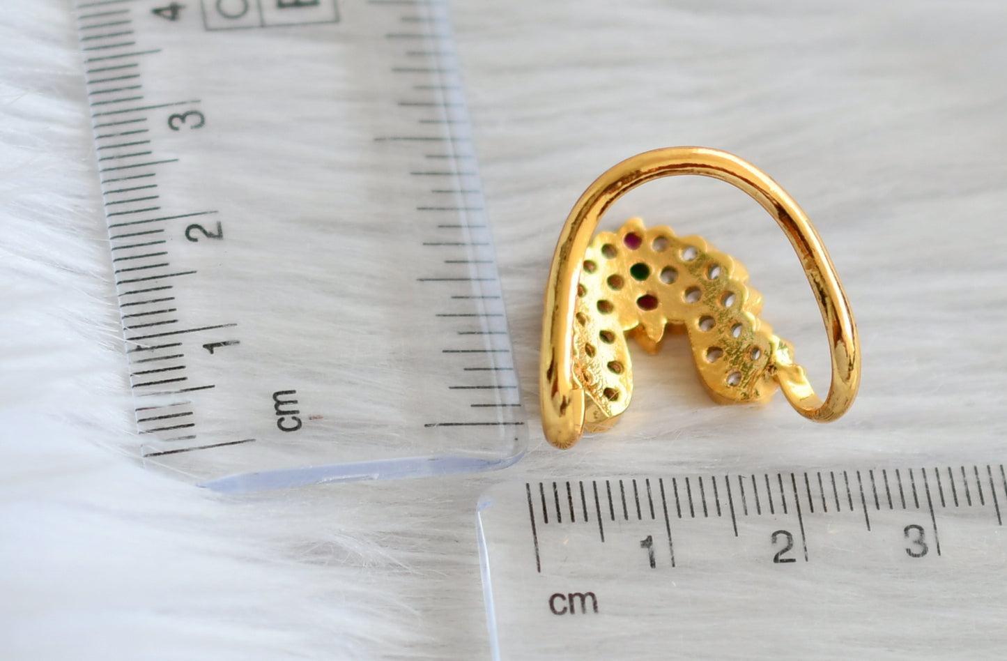 Gold tone pink-green-white ad south indian vanki finger ring dj-44605