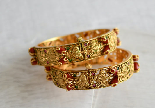 Matte finish kemp-green coral nakshi peacock bangles(2.6) dj-49983