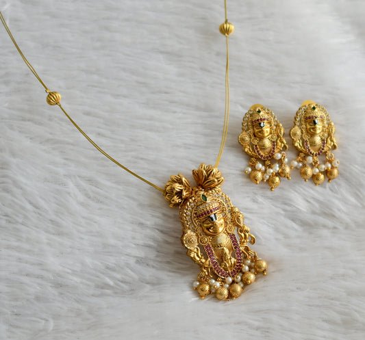 Matte finish ruby-green Shri Thirumal lakshmi invisible necklace set dj-48011