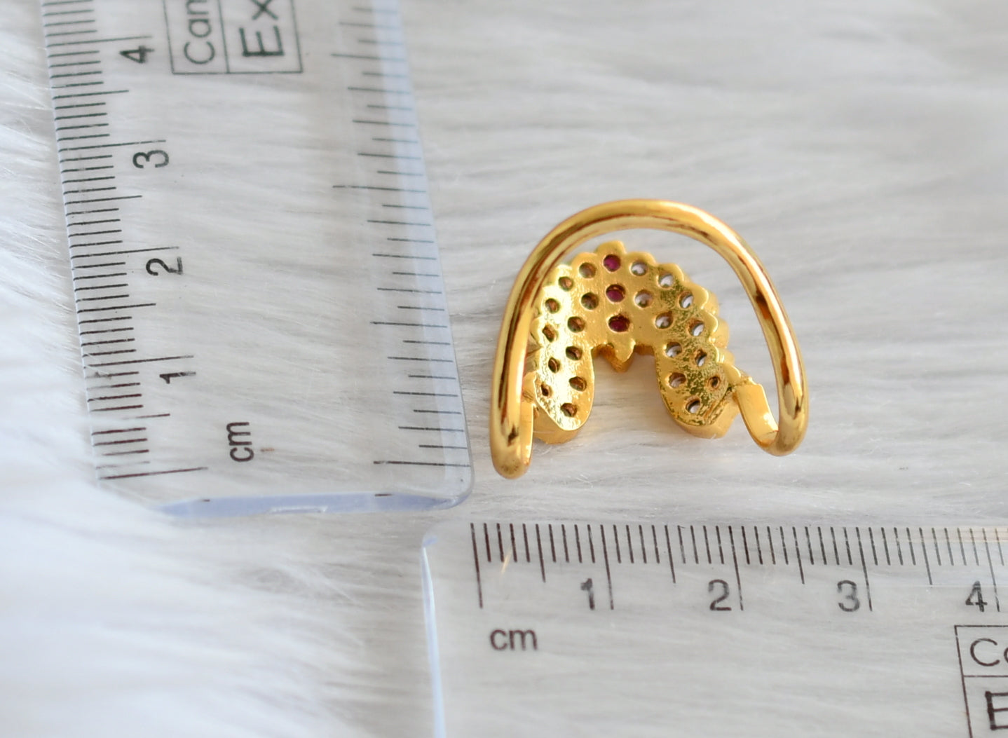Gold tone pink-white ad south indain vanki finger ring dj-44606