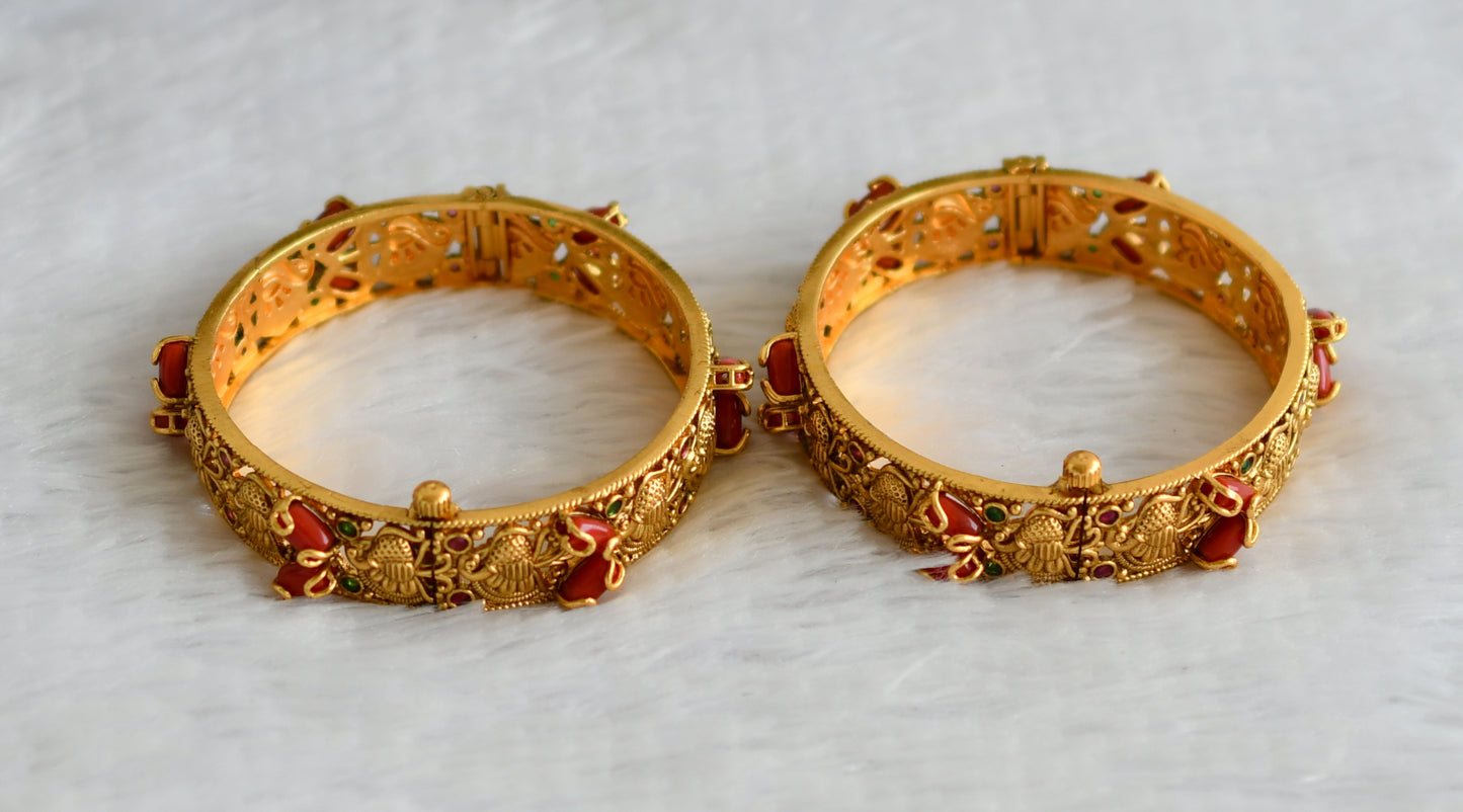 Matte finish kemp-green coral nakshi peacock bangles(2.6) dj-49983