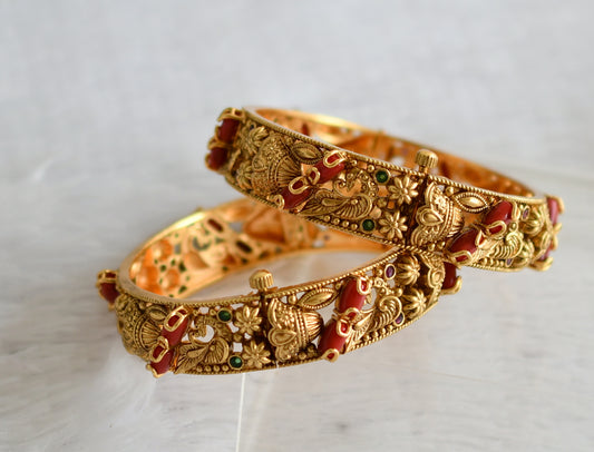 Matte finish kemp-green coral nakshi peacock flower bangles(2.8) dj-49987