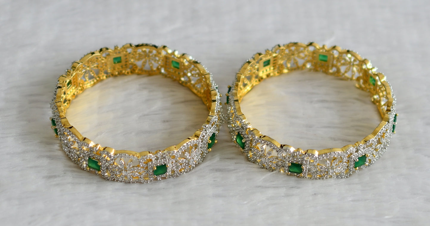 Two tone cz-emerald block stone flower bangles(2.6) dj-49967