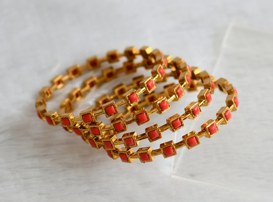 Antique gold tone coral block stone set of 4 bangles(2.6) dj-49997