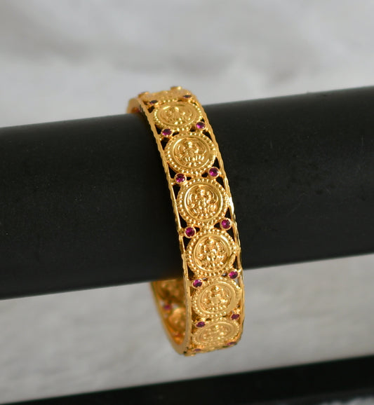 Gold tone pink stone lakshmi coin bangle(2.4) dj-49945