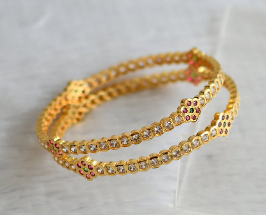 Gold look alike ad pink-green-white floral bangles(2.10) dj-49954