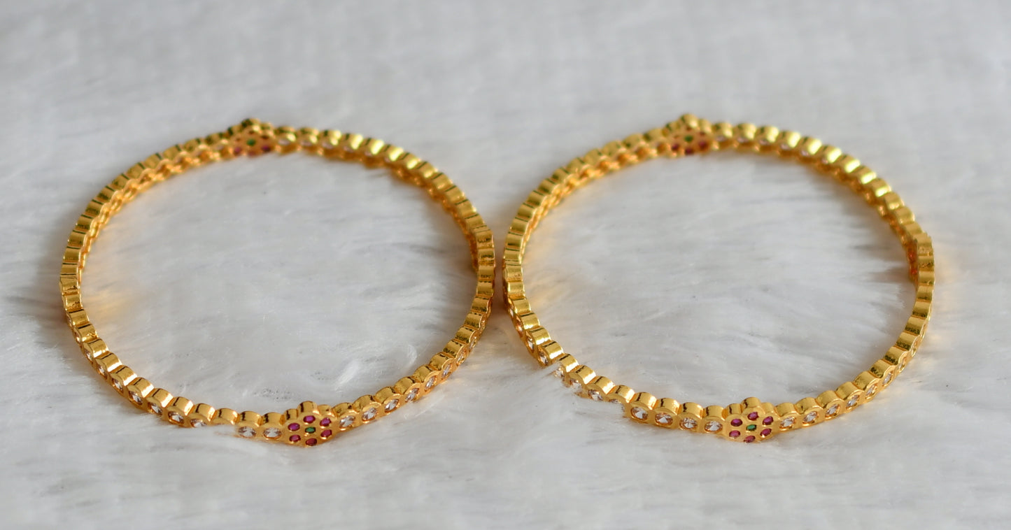Gold look alike ad pink-green-white floral bangles(2.4) dj-49951