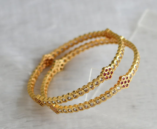 Gold look alike ad pink-white floral bangles(2.10) dj-49958