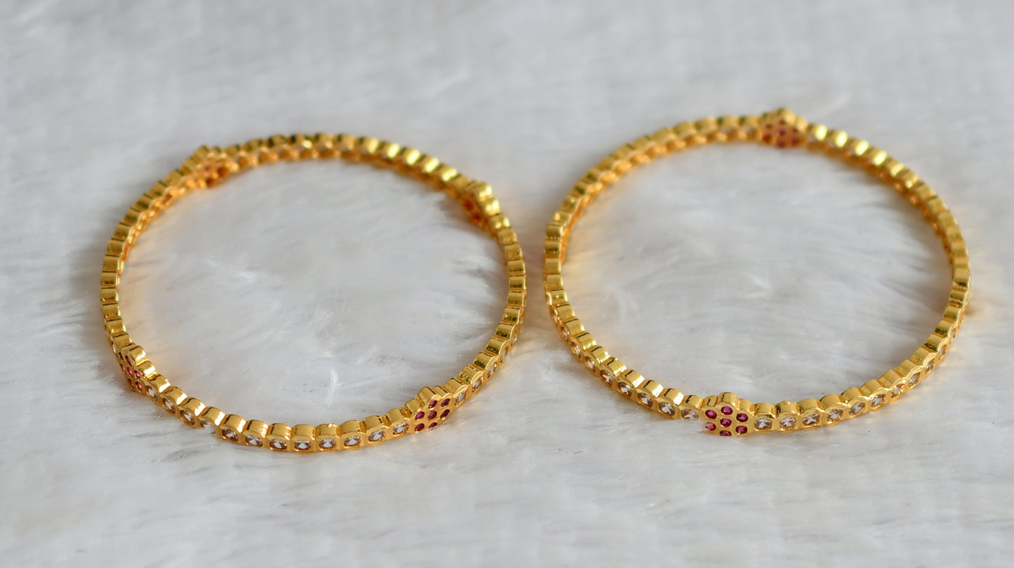 Gold look alike ad pink-white floral bangles(2.4) dj-49955