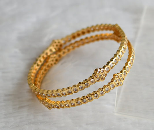 Gold look alike ad white stone floral bangles(2.10) dj-49962