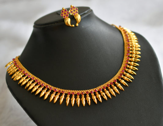 Gold tone kerala style pink mulla mottu necklace set dj-46398