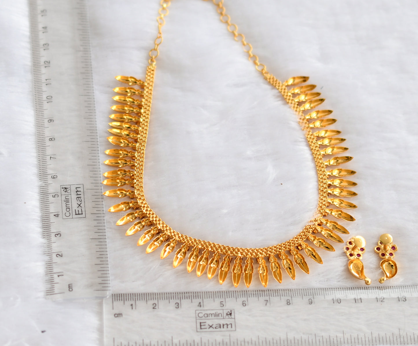 Gold tone kerala style pink mulla mottu necklace set dj-46398