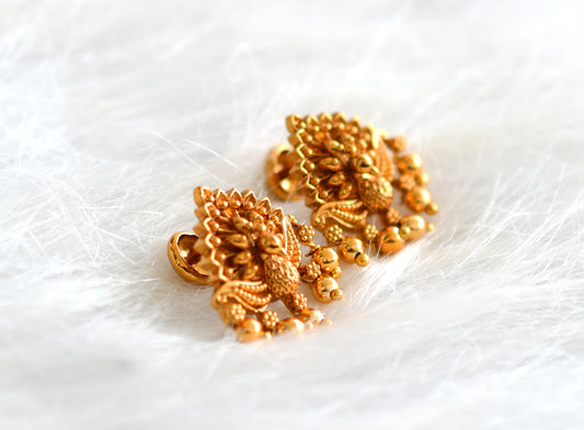 Matte gold tone Peacock screw back stud/earrings dj-43143