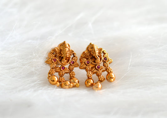 Matte gold tone Ruby Ganesha screw back stud/earrings dj-43142