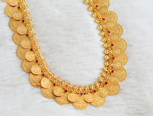 Gold tone pink stone lakshmi coin haar dj-49924