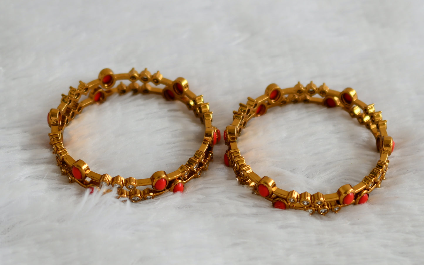Antique gold tone cz-coral oval stone set of 4 bangles(2.8) dj-49990