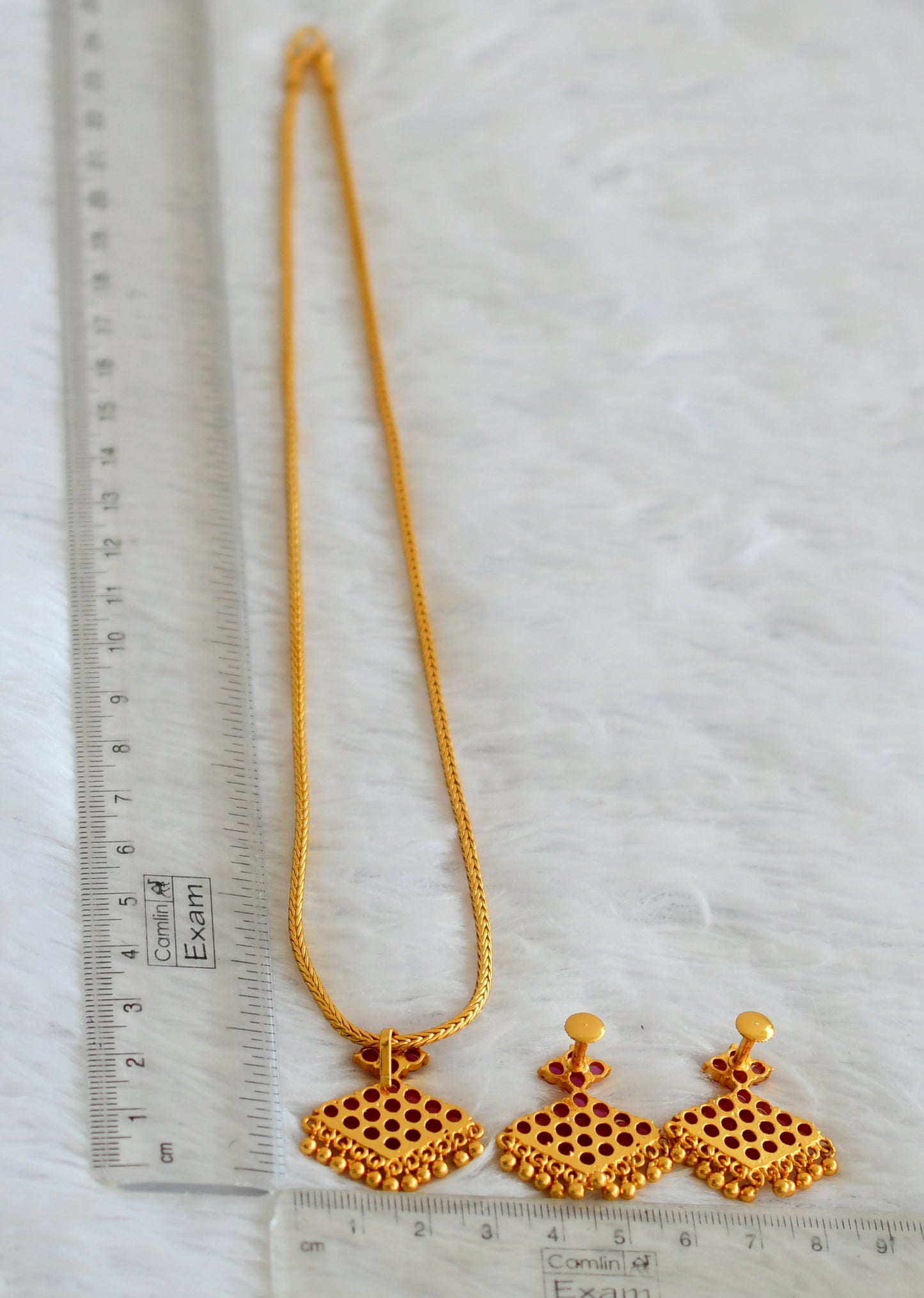 Gold tone kerala style 18 inches chain with ruby pathakkam pendant set dj-44924