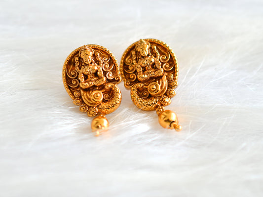 Matte gold tone Lakshmi-Peacock screw back stud/earrings dj-43148